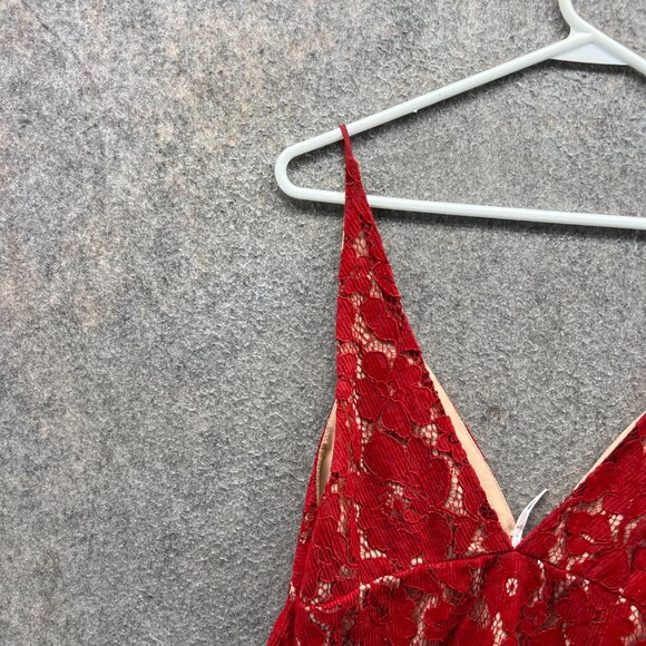 Free People Dress Women 6 Red Lace Over Nude Sleeveless Lined Mini Pencil - Picture 5 of 10